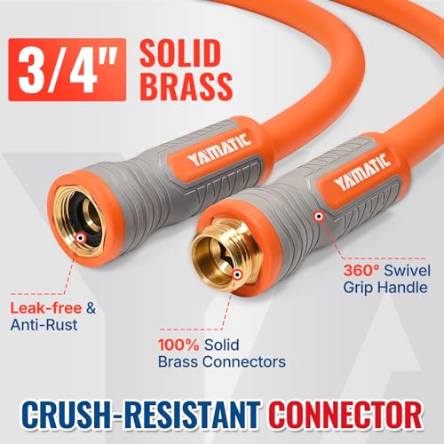 YAMATIC Flexible Garden Hose 5/8" x 15ft, 360° Swivel Handle, Burst 600 PSI - color: Orange, size: 15' (feet) Male to Female with Swivel