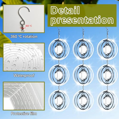 12 PCS Stainless Steel Bird deterrents for Outside,Bird reflectors to Keep Birds Away,3D Wind Spinners Outdoor Bird Scarer Discs Set Pigeon Deterrent to Keep Swallows Sparrow Away Garden Porch Pool