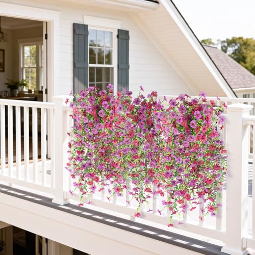 Homsunny Artificial Hanging Flowers for Spring Outdoor Planter - color: Purple + Orchid