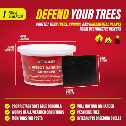 Catchmaster Tree Banding Insect Barrier DIY Kit, 15oz Pail & Spreader, Lanternfly & Ant Traps, Outdoor Adhesive Crawling Insect Trap to Protect Trees, Fruit & Plants - size: 1 Tub + Spreader