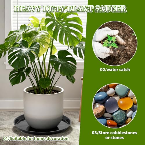 6 Pack 22 inch Plant Saucers for 19 inch Planters, Modern Matte Finish 18 20 22 25 inch Flower Pot Drip Tray Base for Indoors Outdoors, Heavy Duty Plant Trays to Catch Water, Black - size: 22 inch