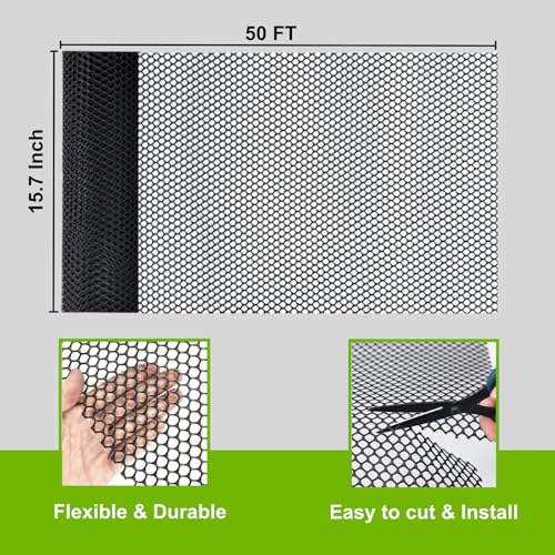 Plastic Wire Mesh Fence Roll, GENNIZZ 15.7IN x 50FT Plastic Chicken Wire Mesh, Balcony Garden Floral Netting Fencing Barrier for Cat Dog(0.4m x 15m) - size: 15.7IN x 50FT