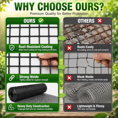 SEBOSS Black Hardware Cloth 1/2 inch Mesh Wire Fencing 48 x 50 Ft 19-Gauge - size: 1/2 inch 48''x50'