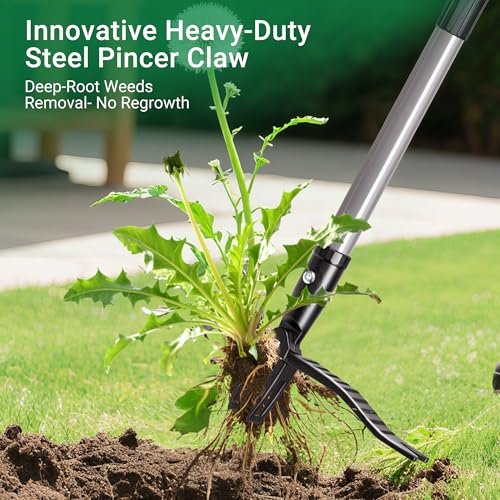 Suchtale 46" Stand Up Weed Puller Tool, Heavy-Duty Metal Claw Weeder