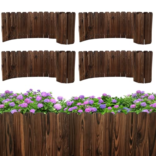Mulctun Wood Garden Edging - 11.8" H X 47" L Sturdy Wooden Landscape Edging, Natural Flower Bed Edging Borders, Decorative Wooden Garden Fence for Yard Flower Bed Lawns Pathway Tree (4 Packs) - color: 11.8" H X 47" L（Brown）, size: 4 Packs