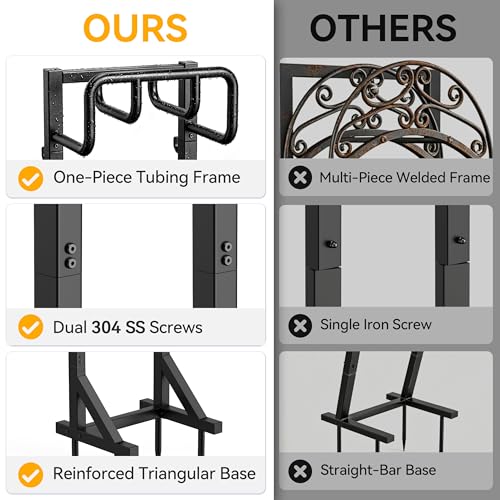 Garden Hose Holder Stand, Freestanding Heavy Duty Metal Hose Holder with Stable Base and Tool Hooks, Rustproof Water Hose Storage Rack for Outside Yard Lawn（2 Pack)