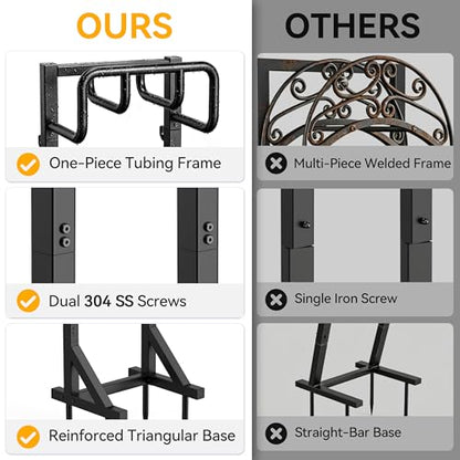 Garden Hose Holder Stand, Freestanding Heavy Duty Metal Hose Holder with Stable Base and Tool Hooks, Rustproof Water Hose Storage Rack for Outside Yard Lawn（2 Pack)