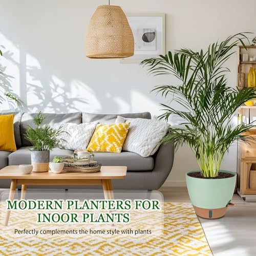 2 Pack 10 inch Plant Pots, Plastic Self Watering Planters - color: Green, size: 10 inch
