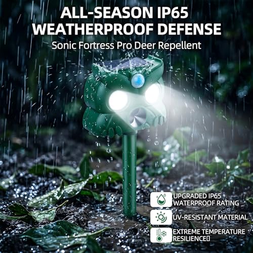 2026 New Sonic Fortress Pro Deer Repellent Motion Activated Cat Deterrent Outdoor Solar Ultrasonic Animal Repeller with Strobe Light for Skunk Rabbit Raccoon Squirrel Fortress Pro for Yard Garden(4)