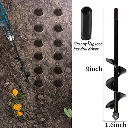 Garden Auger Drill Bit for Planting – 1.6x9 Inch Garden Auger,Rapid Planter Bulb & Bedding Plant Auger for 3/8" Hex Drive Drill – Ideal Bulb Planter Tool for Tulips - size: 1.6"x9"-Black