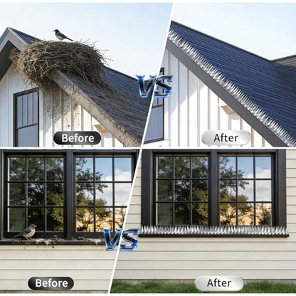 Bird Spikes, 3M Stainless Steel Bird Deterrent Spikes for Outside, Pigeon and Small Bird Control, Easy to Install Fence Roof Window Spikes, 10 Strips 10 Feet Coverage - size: 10 Feet