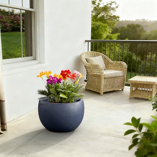 Kante Large Round Bowl Charcoal Concrete Planter 20" Dia, Outdoor - color: Charcoal, size: 19.9" d