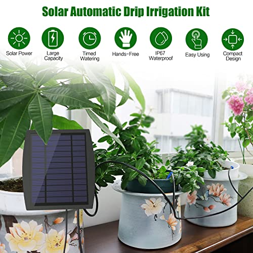 Solar Automatic Drip Irrigation Kit System, JIYANG Solar Powered Auto Easy DIY Watering Device Supported Pots Plants, 12 Timing Modes with Anti-Siphoning Device (Supported 20-30 Pots, 12Timing Modes) - size: 20 Pot-Drip Irrigation