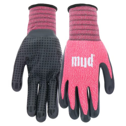 Mud Grip Women's Nylon Seamless Knit Shell Water Resistant Dotted Nitrile Palm Gardening Gloves - color: Pink, size: Small-Medium