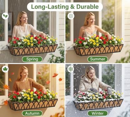 Y&M 4 Pcs 30'' Deck Railing Planters Outdoor Balcony, Large Metal Window Box Deck Railing Planter with Coco Liner for Outdoor Balcony Porch Fence Patio Rail - size: X - 30in 4p