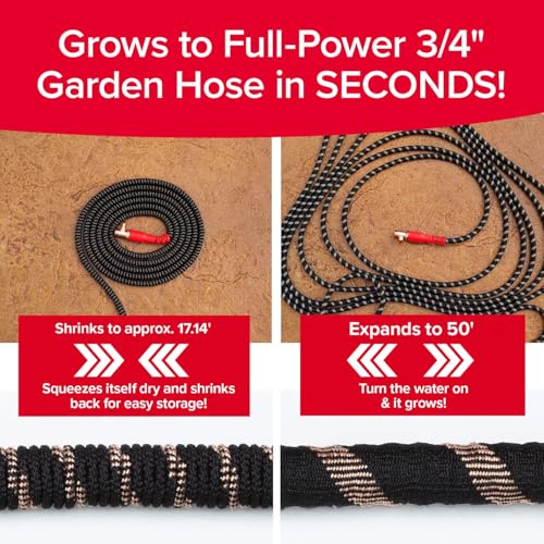 Pocket Hose Copper Head 50 FT Expandable Garden Hose, Pocket Pivot, Nozzle