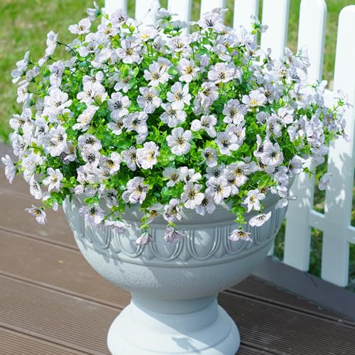 florisso Artificial Flowers for Outdoors Daisy 12 Bundles for Home Decoration, Faux Flower Fake Plants Outside Decoration with Eucalyptus UV Resistant for Planter Porch Patio Yard Garden White - color: White