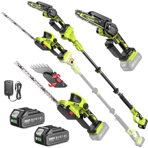 Supstable Cordless Pole Saw & Hedge Trimmer 6-in-1, Mini Chainsaw Cordless/Electric Hedge Trimmer with Extension Pole, 15Ft Reach, Extendable Tree Pruner, Bush Trimmer Limb Branch Cutter, Grass Shears - color: Pine Green
