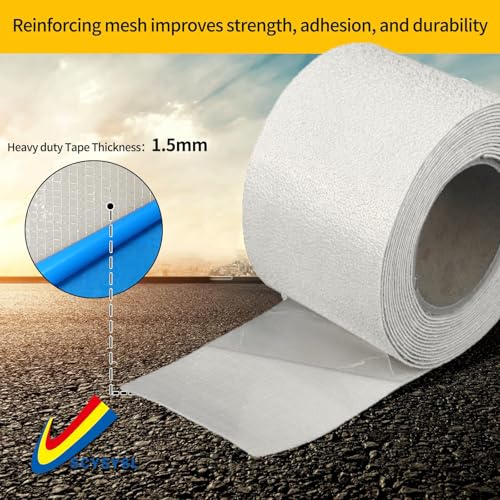 Reflective Pavement Marking Tape Slip-Resistant and Durable, Heavy-Duty Rubber Base for Outdoor Applications, Perfect for Driveways, Walkways, and Parking Areas (White, 4 Inch X 18 Feet) - color: White, size: 4 Inch x 18 Feet