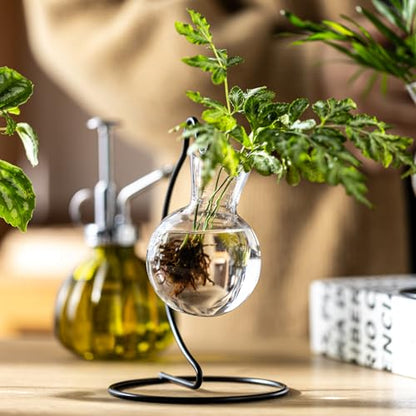 Plant Propagation Station, Plastic Vase with Metal Stand, Clear Plastic Hanging Vase, Hydroponic Planter for Office Home Wedding Tabletop Decoration (8)