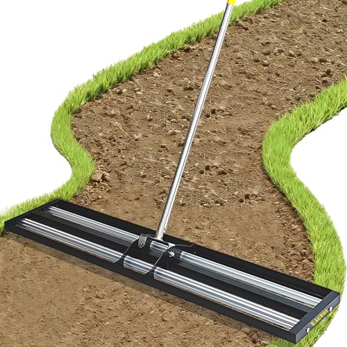 48"x10"Lawn Leveling Rake with Aluminum Rollers, Stainless Steel Yard Lawn Leveler Tool with Adjustable Long Handle, Yard Leveling Rake Suit, Levelawn Tool for Soil, Grass, Golf Course, Garden, Farm - size: 48"x10"