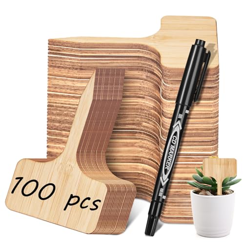 Homenote 100-Pack Bamboo Plant Labels, 2.36 x 4-Inch T-Type Garden Tags - color: 100 Pcs