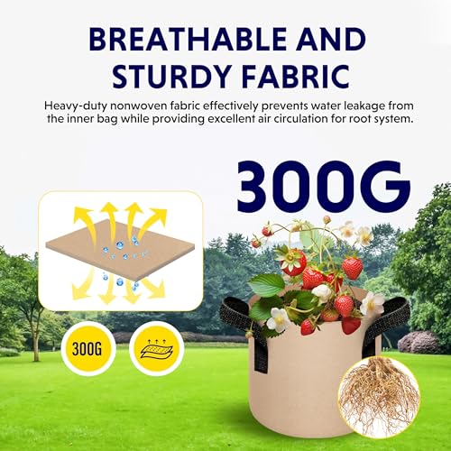 iPower 5-Pack 2 Gallon Plant Grow Bags Thickened Nonwoven Aeration Fabric Pots Heavy Duty Durable Container, Strap Handles for Garden, Tan New - color: 5-pack Tan, size: 2 Gallon
