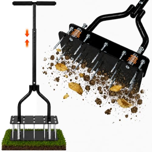 Lawn Aerator Tools, 3 Height Manual Yard Aerator with Self-Cleaning Design