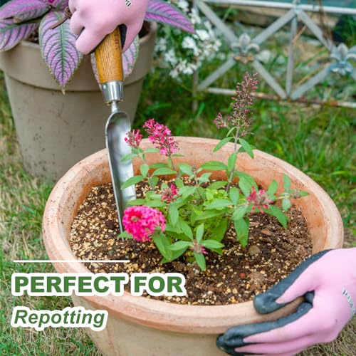 Hand Dibber with 5 inches Measuring Scale, Easy to Grip L-Shaped Wood Handle Dibbler, Seeding Widger, Stainless Steel Garden Planting Trowel for Repotting, Long and Narrow Widger for Planting, Weeding