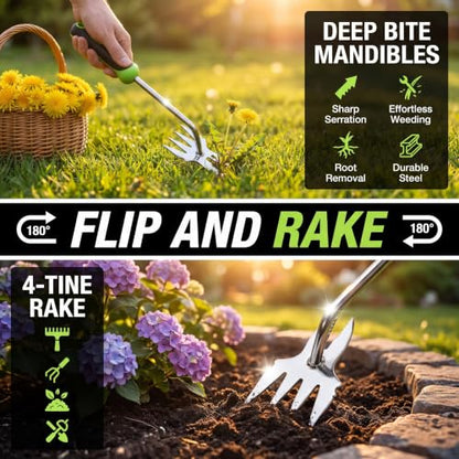 Heavy-Duty Garden Weed Pulling Tool, Deep Rooted Handheld Weed Control Tool, Stainless Steel Manual Dandelion Root Remover with Ergonomic Anti-Slip Handle for Lawn & Yard, 1 Pack