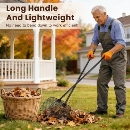Leaf Grabber Rake with Long Handle, No Bending Leaf Picker Upper for Garden
