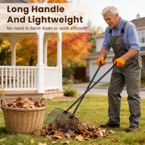 Leaf Grabber Rake with Long Handle, No Bending Leaf Picker Upper for Garden