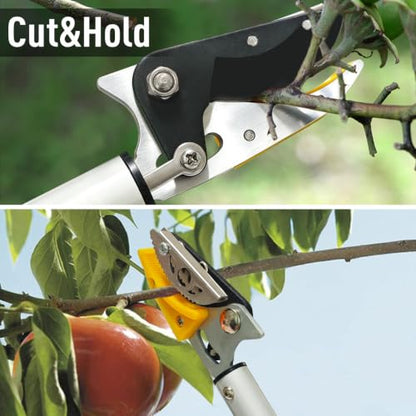 Altdorff Cut and Hold Pruner Set, Lightweight 32-Inch Long Reach Pruner One-Handed Operation, Hold Long Reach Cut Rotating, 8.3" Hand Pruner for Branch Pruning, Fruit Picking, Prickly Plants & Roses