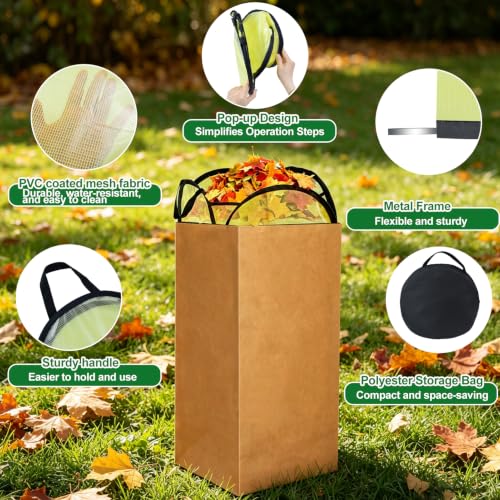 1 Pack Pop Up Leaf Bag Holder, Reusable PVC Leaf Bag Chute for Easy Leaves Collecting, Lawn Bags Holder Stand Yard Bag Funnel for Outside Paper Yard Waste Bag - color: 1 PC