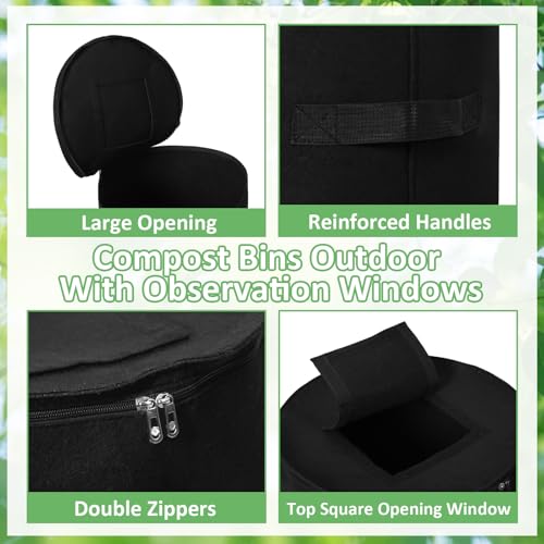 Compost Bins Outdoor, 34 Gallon Home Compost Bucket with Handles, Heavy Duty Nonwoven Fabric Yard Waste Bag, Collapsible Felt Pouch for Leaves, Grass, and Kitchen Scraps
