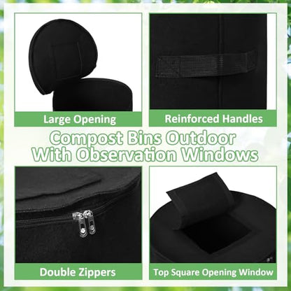 Compost Bins Outdoor, 34 Gallon Home Compost Bucket with Handles, Heavy Duty Nonwoven Fabric Yard Waste Bag, Collapsible Felt Pouch for Leaves, Grass, and Kitchen Scraps