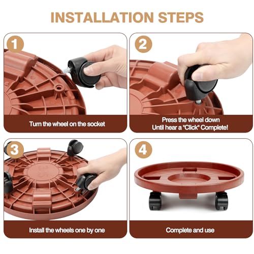 3 Pack Plant Caddy with Wheels, 13 inch Rolling Plant Stands