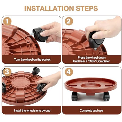 3 Pack Plant Caddy with Wheels, 13 inch Rolling Plant Stands