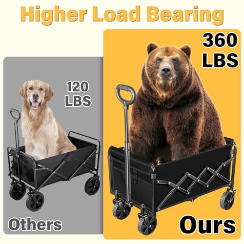 Collapsible Wagons Carts Foldable, 360Lbs Foldable Wagon with Wheels - color: Black
