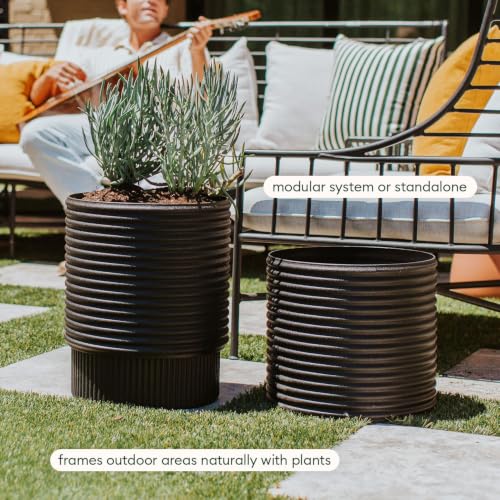 Veradek Mod Series Medium Planter - Round Outdoor Planter with Shelf - color: Black, size: 17 inch