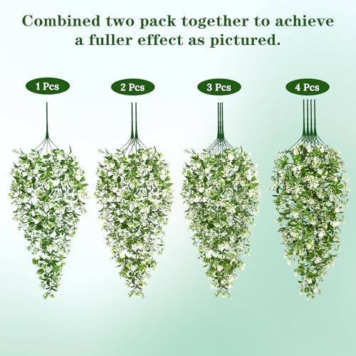 Waipfaru 4pcs Fake Hanging Plants, Faux Ivy Fake Vines Greenery - color: White Flowers, size: 4Pcs Plants