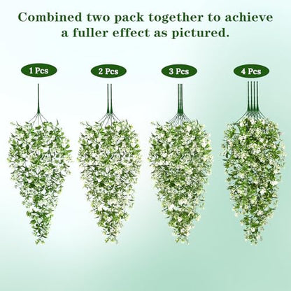 Waipfaru 4pcs Fake Hanging Plants, Faux Ivy Fake Vines Greenery - color: White Flowers, size: 4Pcs Plants