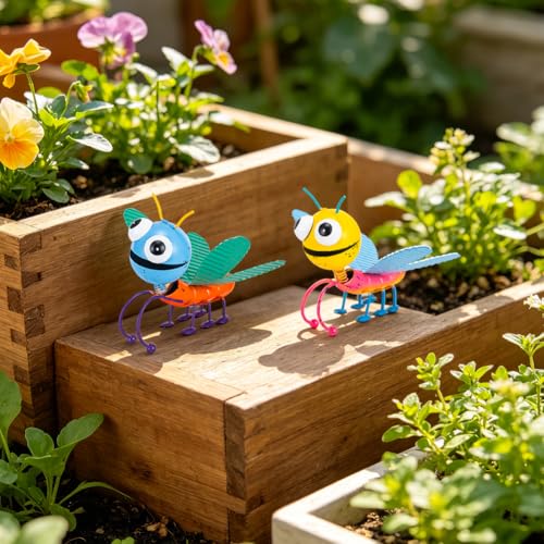 Metal Garden Decor Set of 2 Insect Statues Planter Hugger - color: 2 Pack Dragonflies