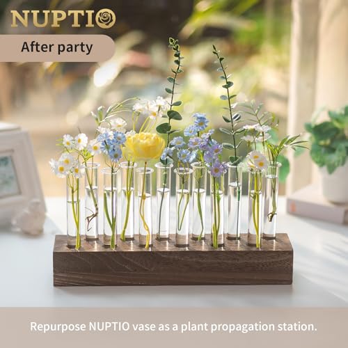 NUPTIO Vase Wedding Centerpiece, 15" Long Wood Base and 12 Pcs Test Tube