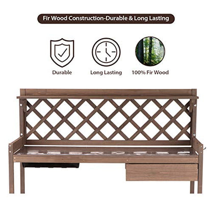 GUTINNEEN Potting Bench Garden Table for Plants Outside Outdoor Wooden Garden Work Bench with Sink Storage PVC Layer Drawer Shelf Hook for Gardening