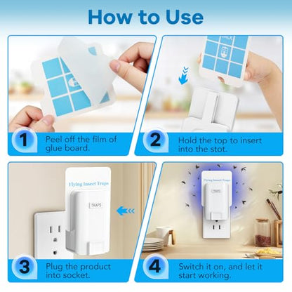 Indoor Fly Trap, Plug-in Fruit Fly Trap with 2 Devices and 6 Sticky Refills