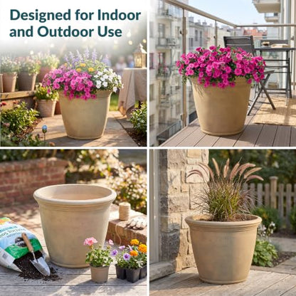 Sunnydaze Anjelica 15.25'' Large Plastic Planter Pot for Plants, Beige - color: Beige, size: 15.25 in