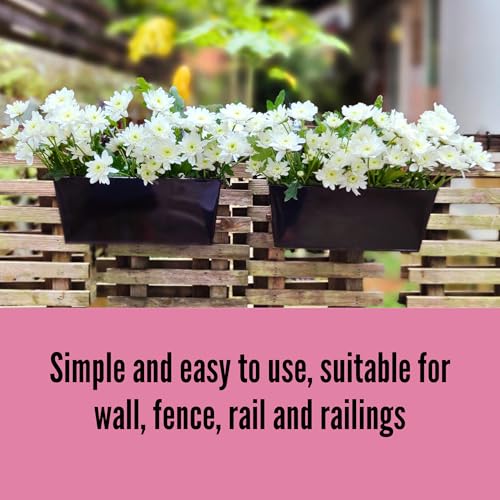 LaLaGreen Hanging Rail Planter (16 in, 5 Pack) Black Metal Deck Fence Pots
