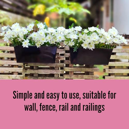 LaLaGreen Hanging Rail Planter (16 in, 5 Pack) Black Metal Deck Fence Pots