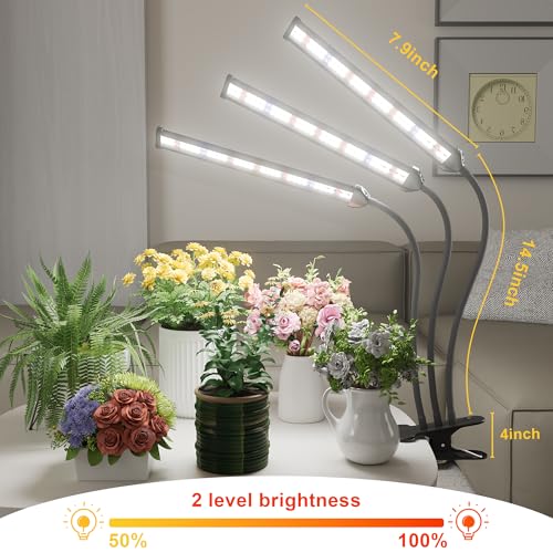 GooingTop Grow Light,24W (160Watts Equiv) 5000K White Full Spectrum LED Growing Lamp Clip on Desk for Indoor Plants,Bulbs Replaceable & Non-dimmable (Black, 120Watts) - size: 120Watts